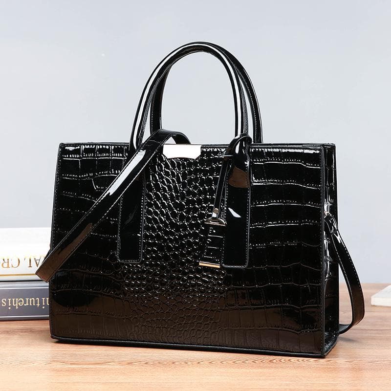 WTEMPO Leather Women Handbag Shoulder Bags Crocodile Bag Women Messenger Bags Tote Bolsas Travel Bags 34*13*24cm black
