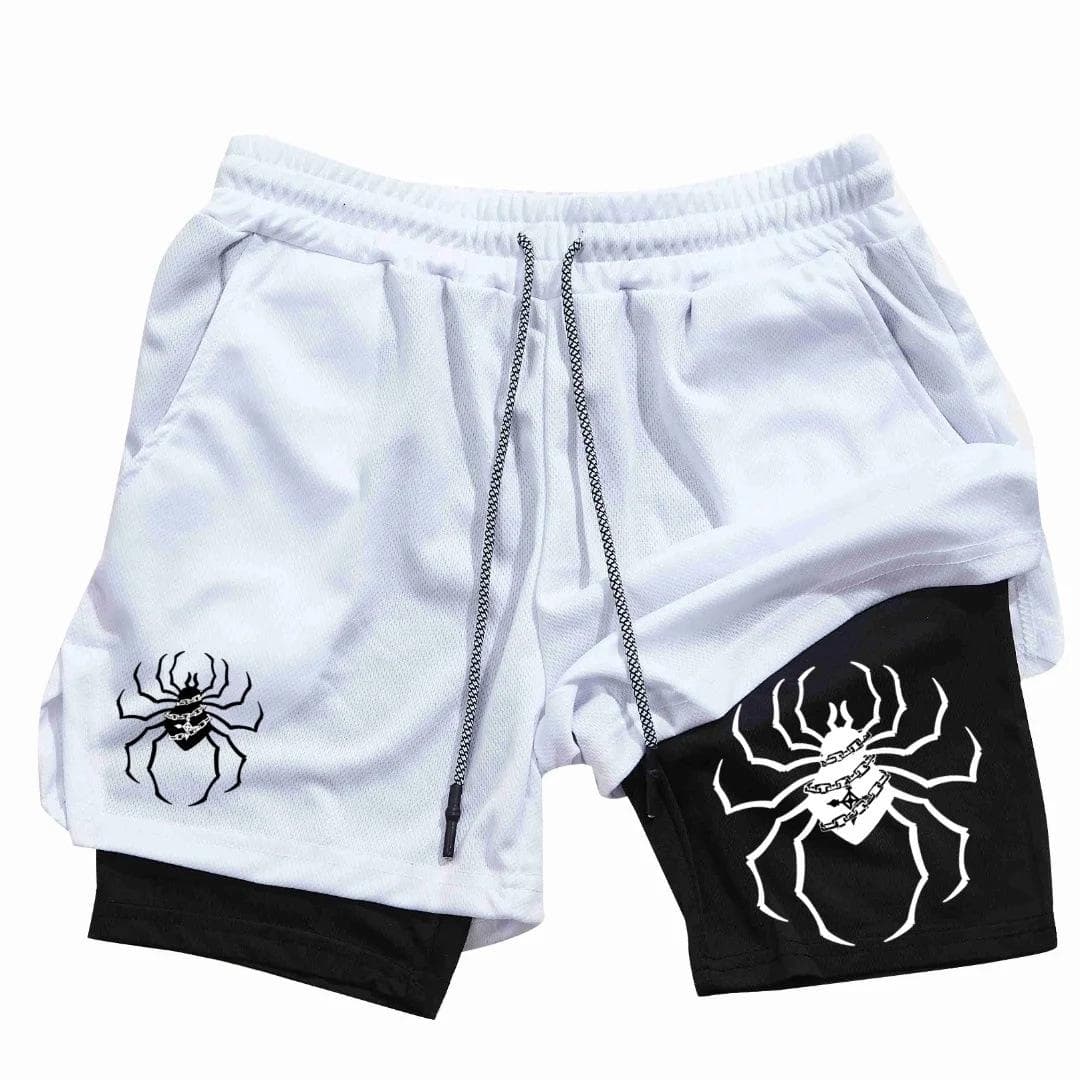3D Digital Spider Print Men's 2-in-1 Double-layer Sports Shorts Fitness Running 3XL