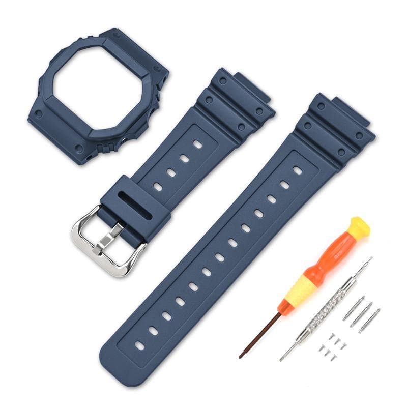 Strap With Case for Casio G-Shock DW-5600 DW-5000 GW-M5610 GLX-5600 Men Women Replacement Rubber Resin Shell Watch Band Bracelet 5610 navy blue