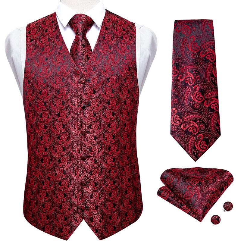 Dibangu Mens Yellow Paisley Vest Suit Waistcoat Hanky Cufflinks Tie Set Wedding S