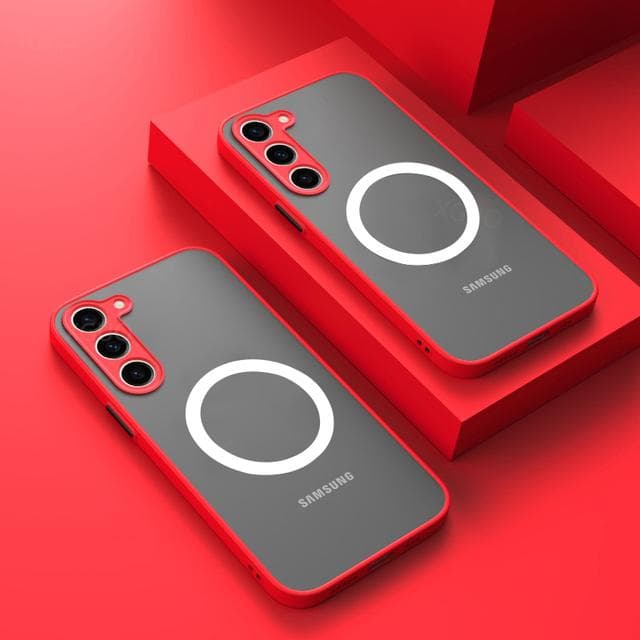 Matte Magnetic Case For Samsung Galaxy S23 S24 S22 S21 S20 S25 Ultra Plus FE A14 A24 A54 A53 A35 A34 A15 A25 A55 A16 A56 Frosted Wireless Charge Cover Samsung Galaxy S24 red