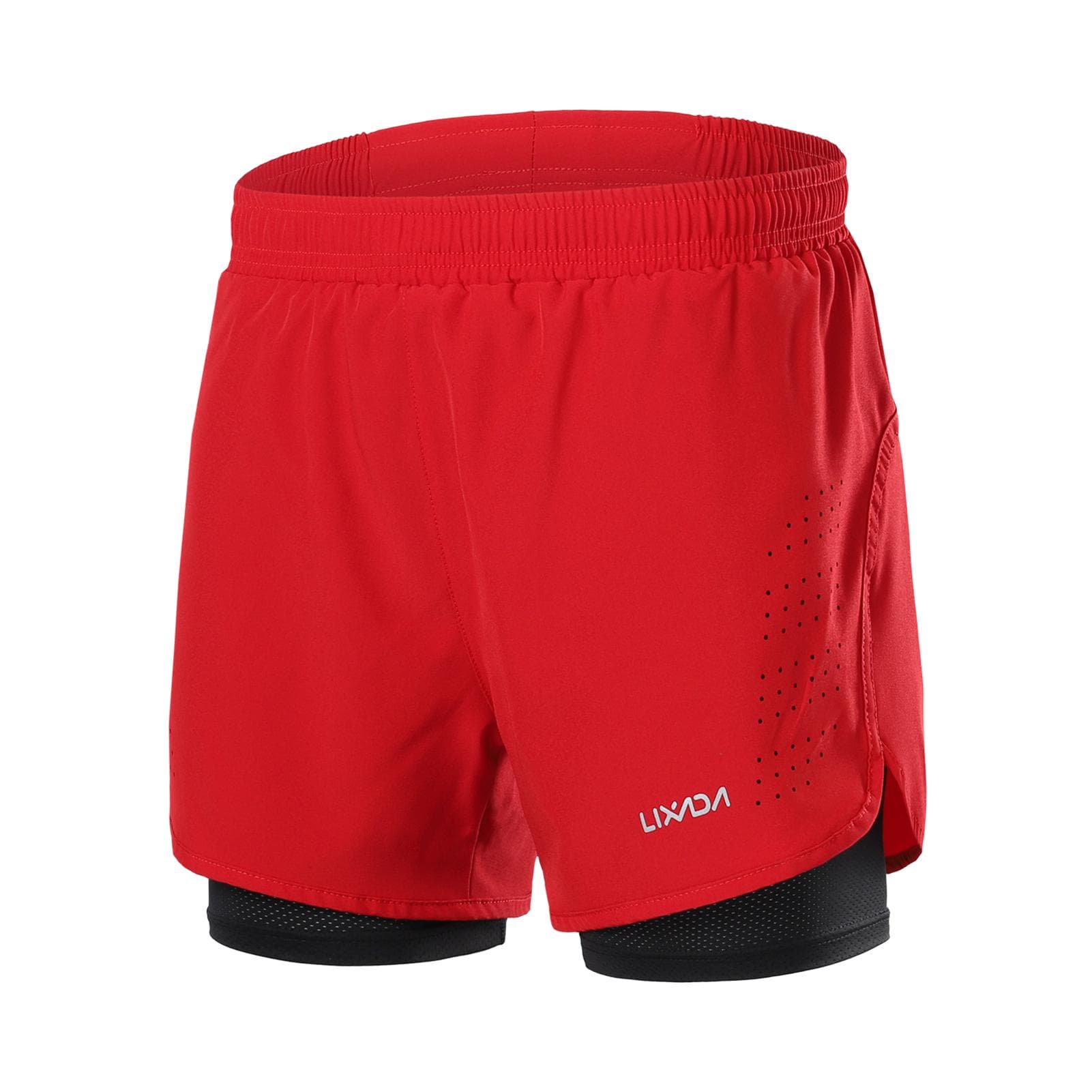 Lixada Men's 2-in-1 Running Shorts Quick Drying Breathable Active Training Exercise Jogging Cycling S red