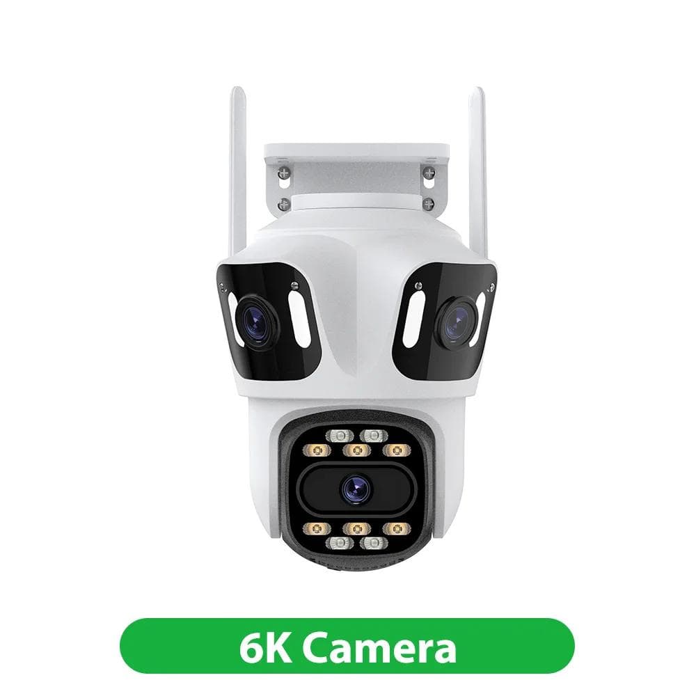 IP Camera 6K HD Three Screen External WiFi Camera Outdoor 4K Dual Lens Auto Tracking Security PTZ Cam Video Surveillance iCsee 6K Camera
