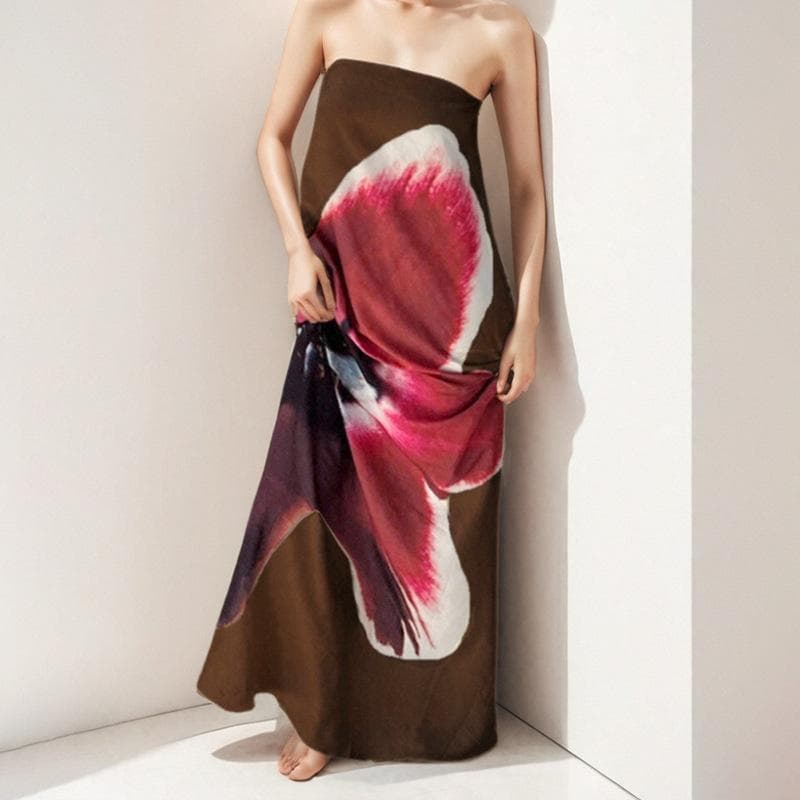 Spring New Women's Fashion Printed Sexy Strapless Long Skirt High Waist Dress 3XL