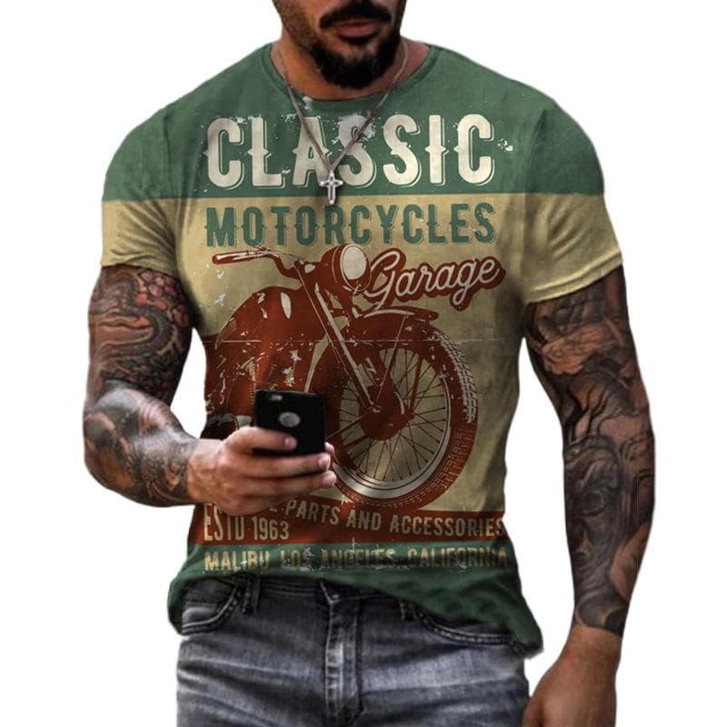 2022 Summer Vintage Men's T Shirt 3d Retro Motorcycle Oversized Tshirts For Men Clothing Biker Racing T-shirts Motor Tees Tops 6XL