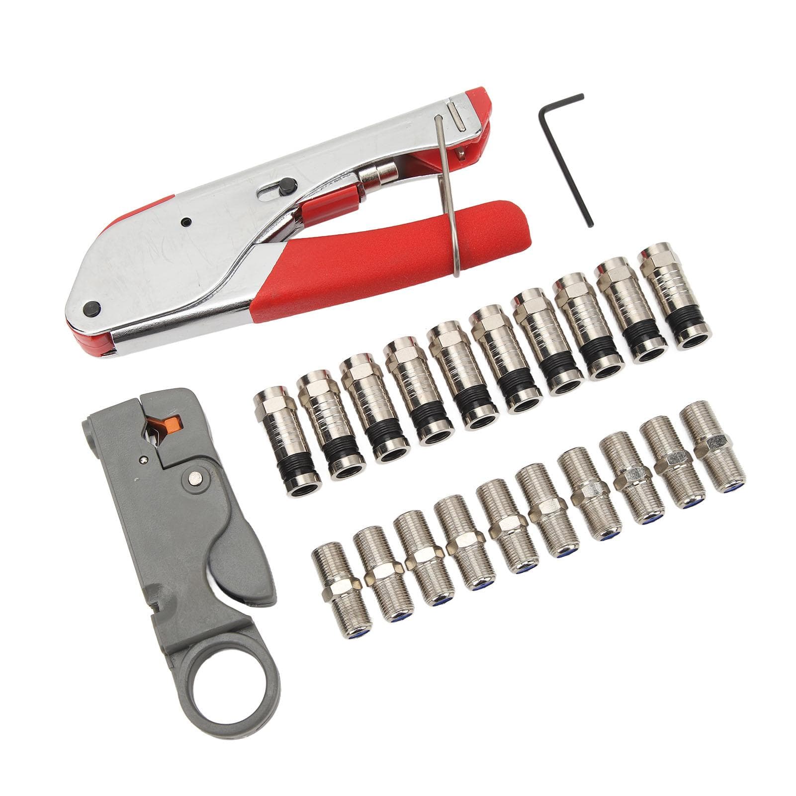 Coax Cable Crimper Tool Kit Coaxial Compression Set with 1 Stripper 10 Set F Type RG6 Connectors