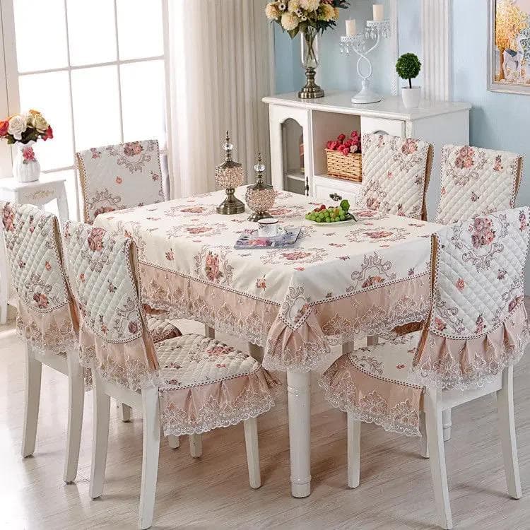 Lace Skirt Hem Chair Cover European Style Dining Table Cloth Cushion Flat Printed Tablecloth Fabric Art Stool Cover Cloth Chair 1 cover 1 back
