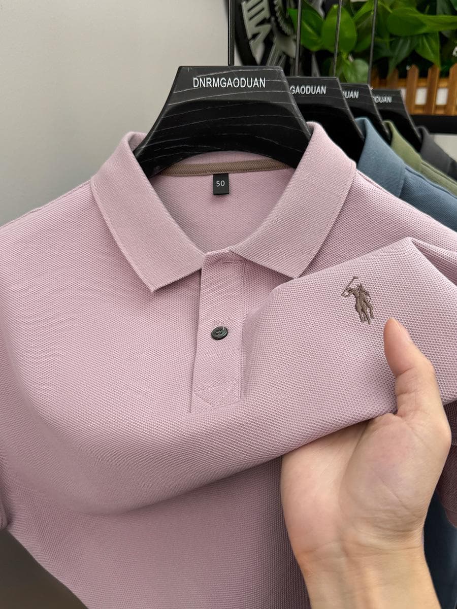 High-End 2025 Summer Short Sleeve Cotton Casual Shirt with Breathable, Wrinkle-Resistant, Iron-Free, Solid Color Design L pink