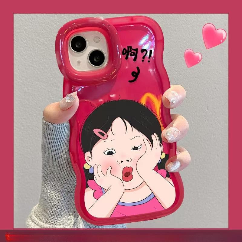 Applicable To Apple 15 Mobile Phone Case IPhone 13 Cute Funny Girl 16 Wavy Side Invisible Double Bracket Soft Silicone Redmi K40/K40 Pro