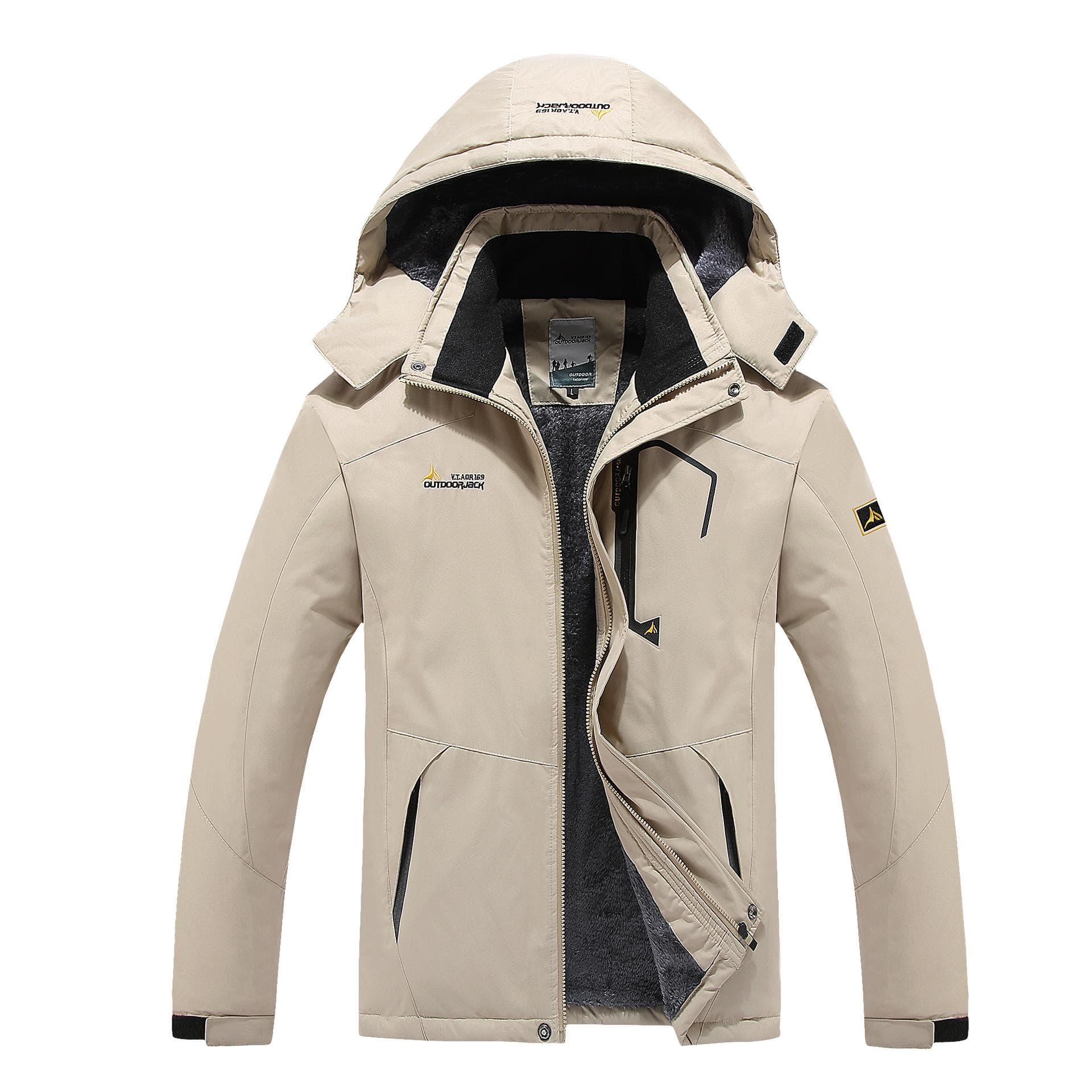 Men Outdoor Waterproof Jacket Camping Hiking Jackets Hunting Climbing Rain Fishing Sport Windbreaker Thick Warm Hooded Down Jacket XXXXL khaki