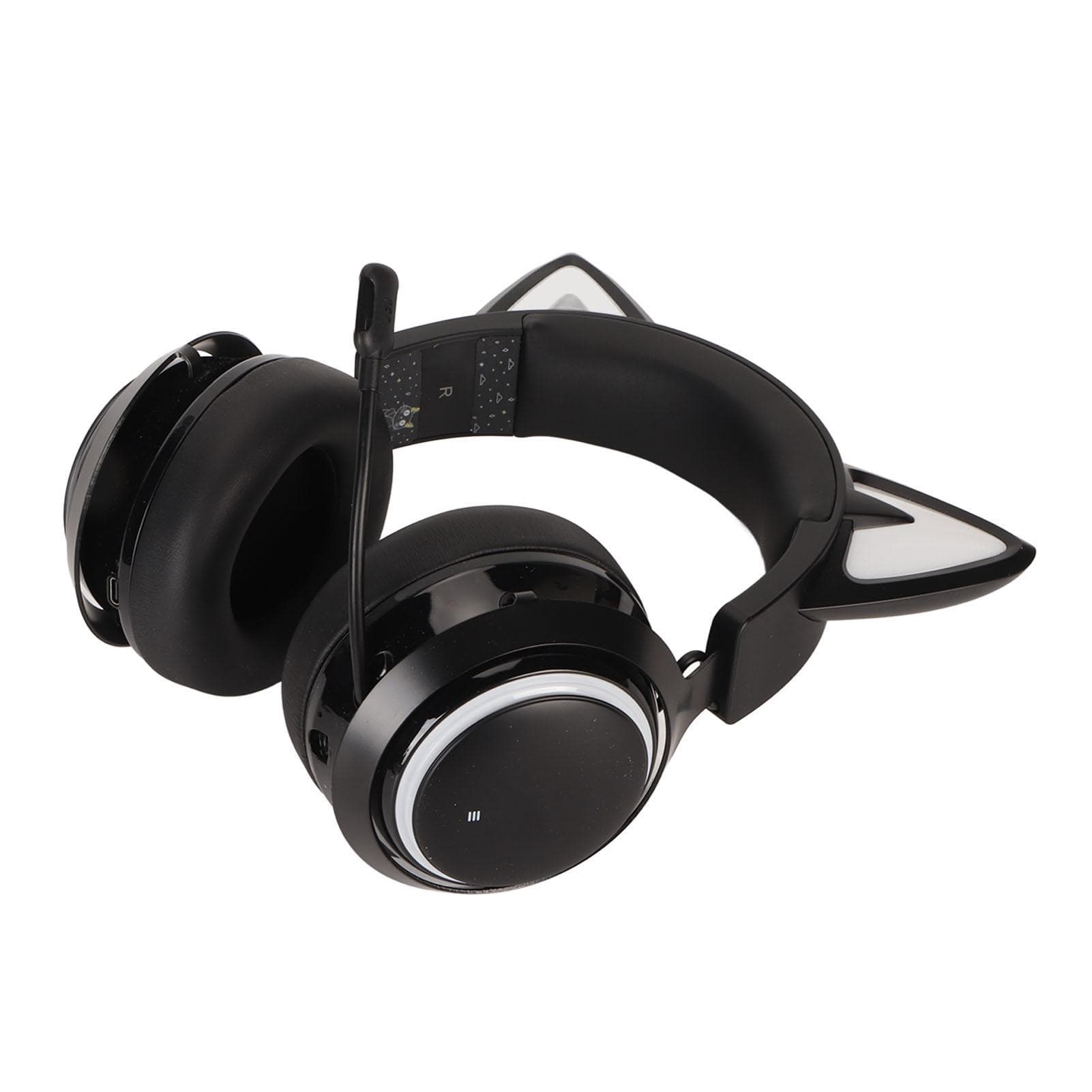 Cat Ear Gaming Headset RGB Light Bluetooth Wireless Headphones with Retractable 120 Degree black