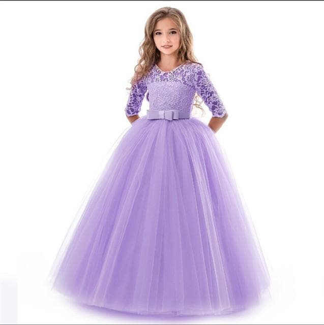 Teenage Girls Dress Summer Children's Clothing Party Elegant Princess Long Tulle Baby Girls Kids Lace Wedding Ceremony Dresses 140 purple