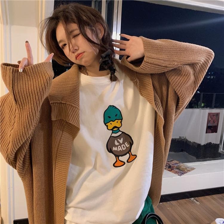 Fun Cartoon Printed T-shirt Pure Cotton Black Short-sleeved Top for Women In Spring and Summer Loose Round Neck Base Shirt XXXL white