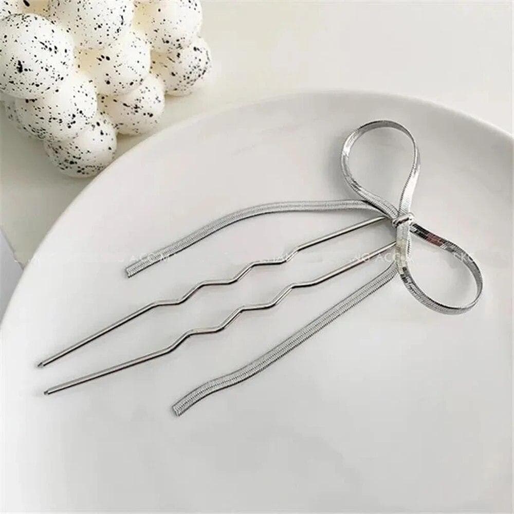 Fashion Metal U Shape Hair Stick For Women Silver Gold Color Elegant Shell Enamel Hairpin Female Hair Jewelry Accessories silver