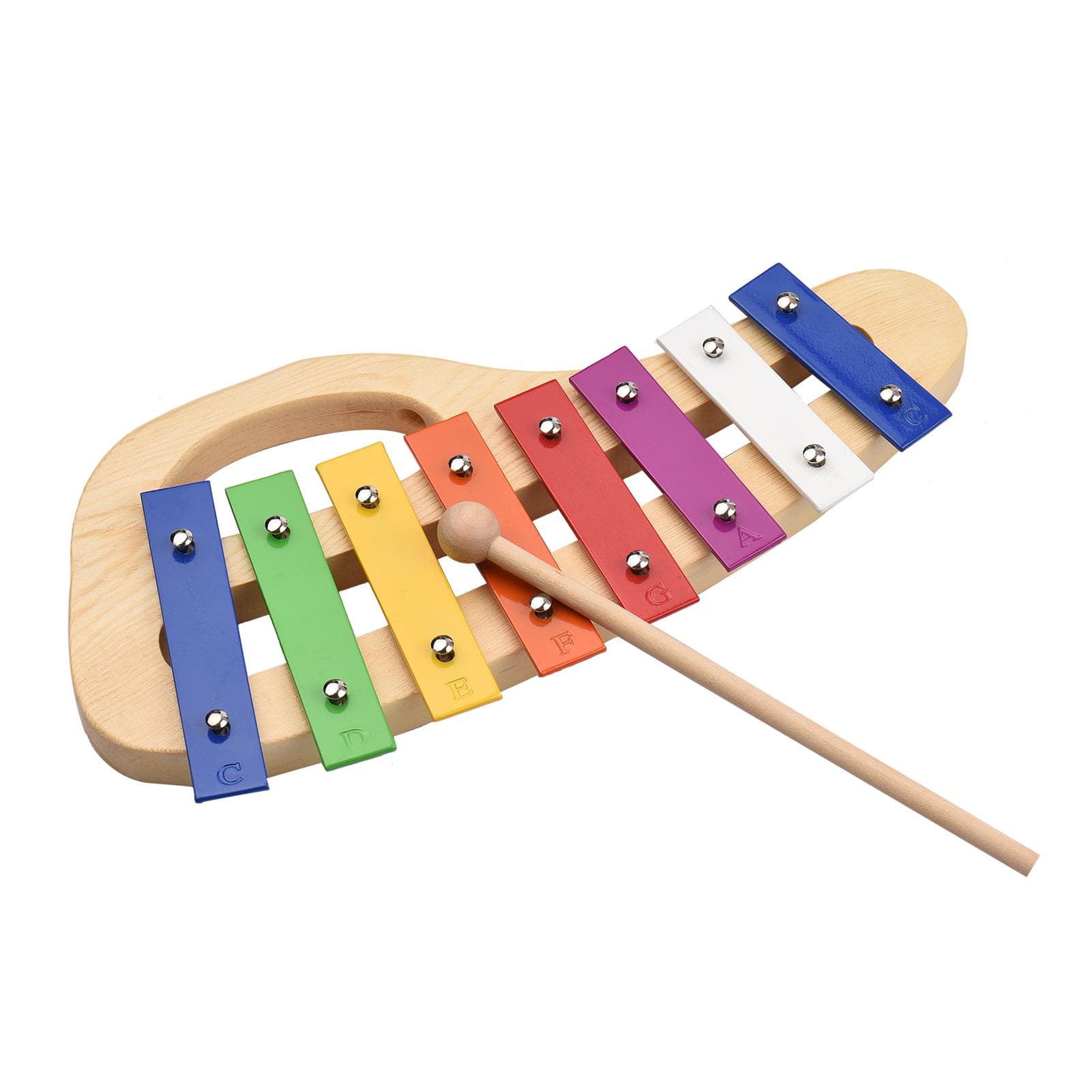 Wood Pine Xylophone 8-Note Glockenspiel 3mm Colorful Aluminum Plate with Handle Wooden Mallet Stick multicolour