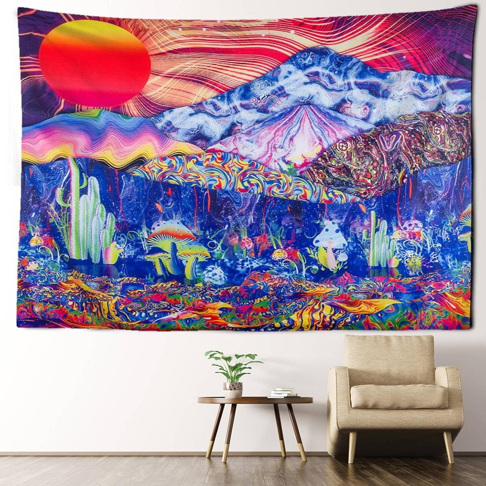 Psychedelic Cactus Tapestry Wall Hanging Tropical Rain Forest Scenery Witchcraft Abstract Dormitory Home Decor 95x70CM