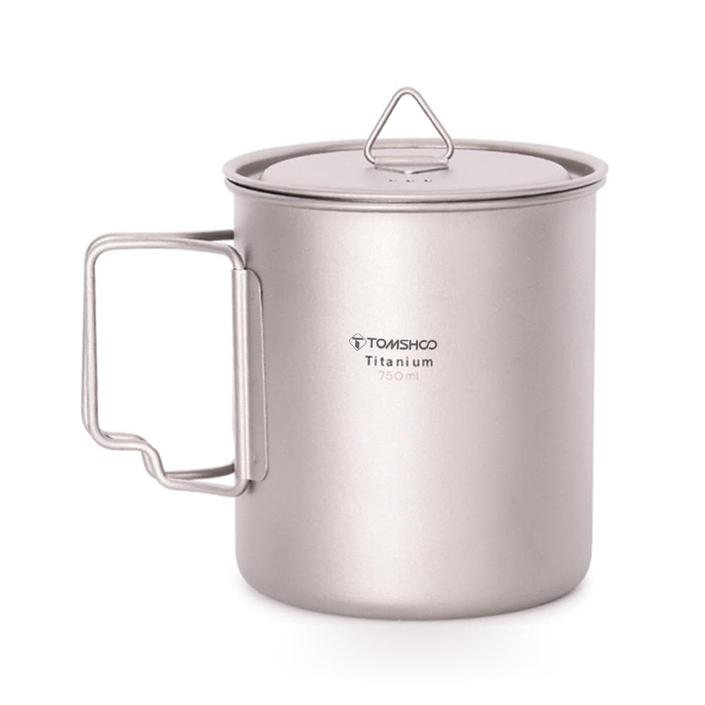 TOMSHOO Ultralight Titanium Cup Outdoor Portable 2PCS Cup Set 350ml 750ml Camping Picnic Water Cup Mug with Foldable Handle 750ml