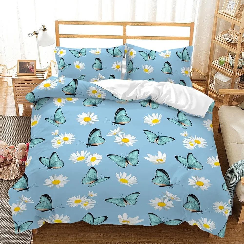 Colorful Butterfly Duvet Cover Moon Flower Bedding Set Fashion 3D Printed Bedspread with Pillowcases for Kids Teens 70x133cm 2pcs