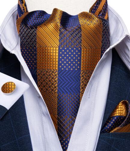 Mens Ascot Silk Cravat Blue Paisley Tie Handkerchief Cufflinks Set Formal Party LDAS2034