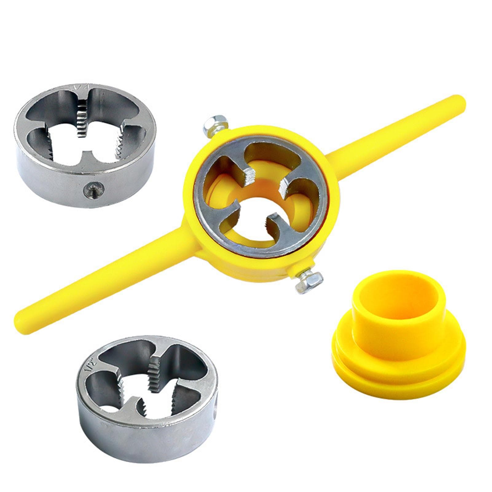 6Pcs PVC Thread Maker Tool Pipe Threader Plumbing Tool Kit Reusable Round PVC Pipe Threader Set yellow