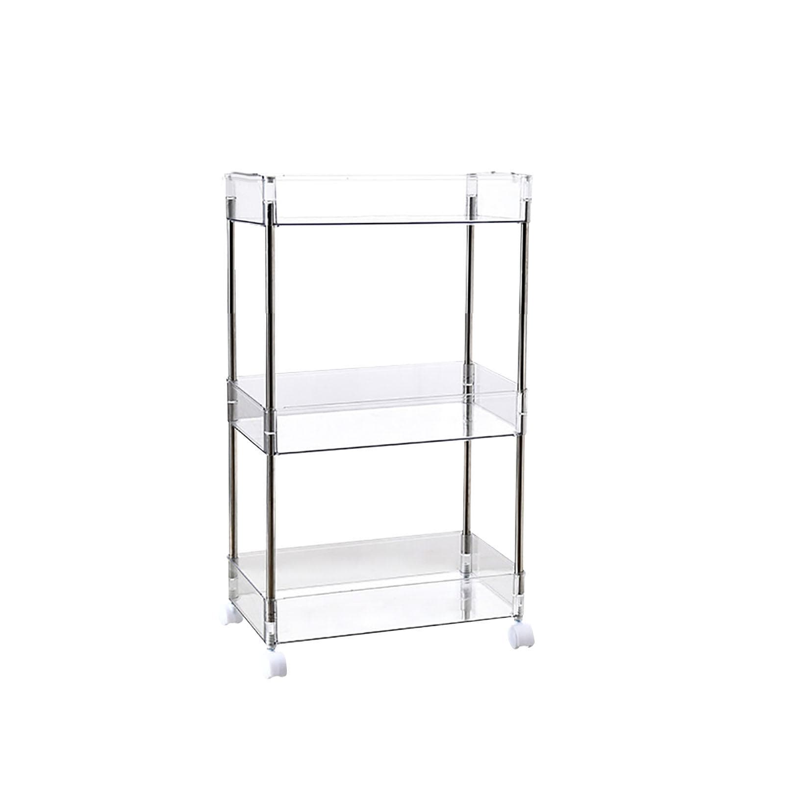 Acrylic Transparent Cosmetic Snacks Storage Shelf with Wheels Dormitory Floor Transparent Removable