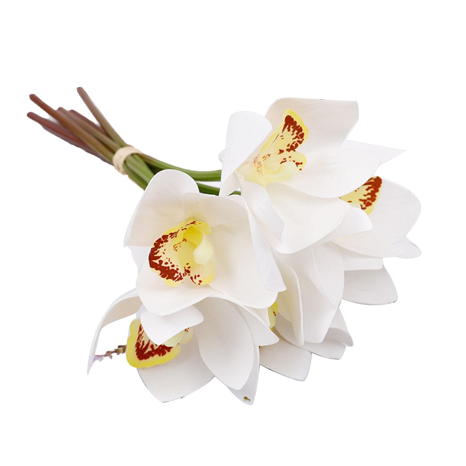 6 Stem Faux Orchid Decor 3D Printed Silk Flowers Iron Wire Stem Orchid Floral Decorations for white