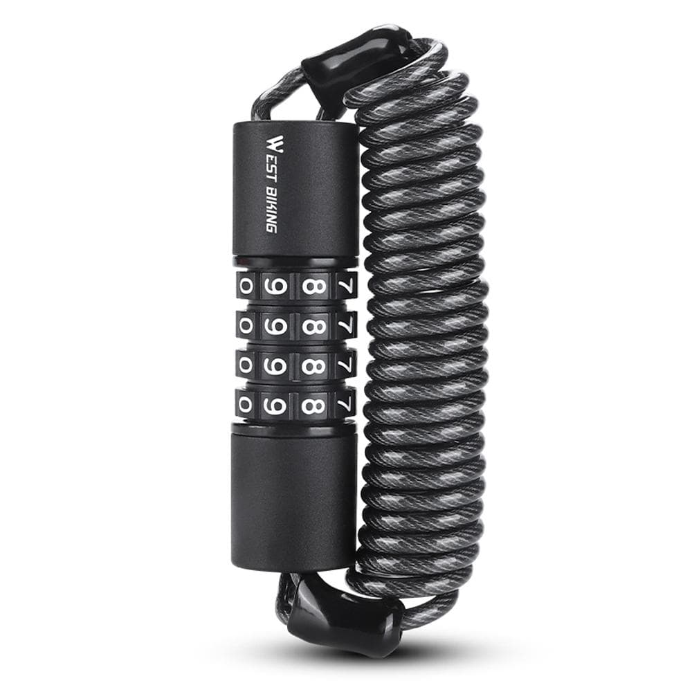 Bicycle Safety Lock Bike Helmets AntiTheft Elasticity Locks 4 Digits Combination Password Road Bike black