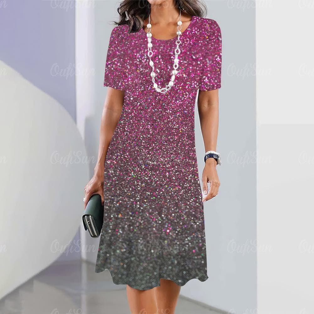New Women's Dresses Sequin Print Elegant & Beautiful Midi Dresses Plus Size Female Summer One-piece Dress L