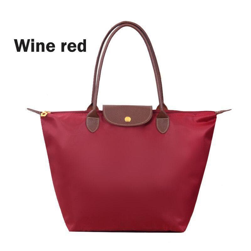 Women Tote Fashion Shopper Bag Folding Dumpling Shape Handbag Oxford Cloth Beach Storage Shoulder Bags For Female M wine red