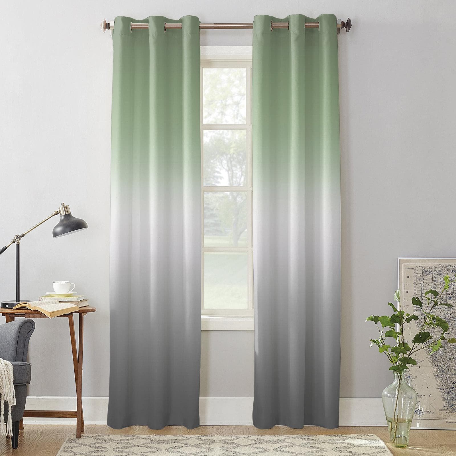 Sage Green Gray Gradient Window Curtains for Living Room Bedroom Curtain Modern Kitchen Blinds Drapes Curtains 135W x 160H(cm) x1