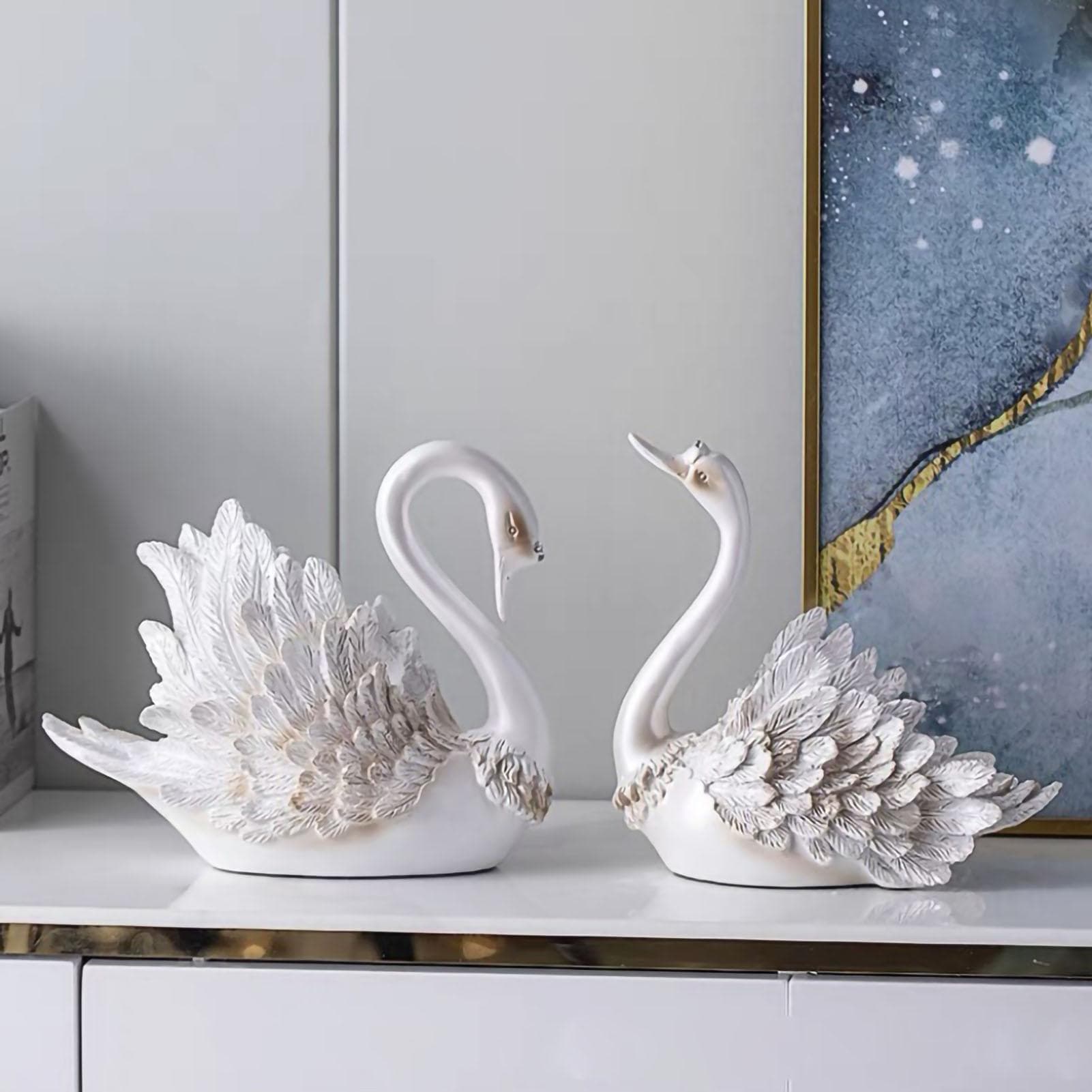 Couple Swan Ornament Living Room TV Cabinet Swan Ornament Modern Home Decoration Wedding Gifts pearl white