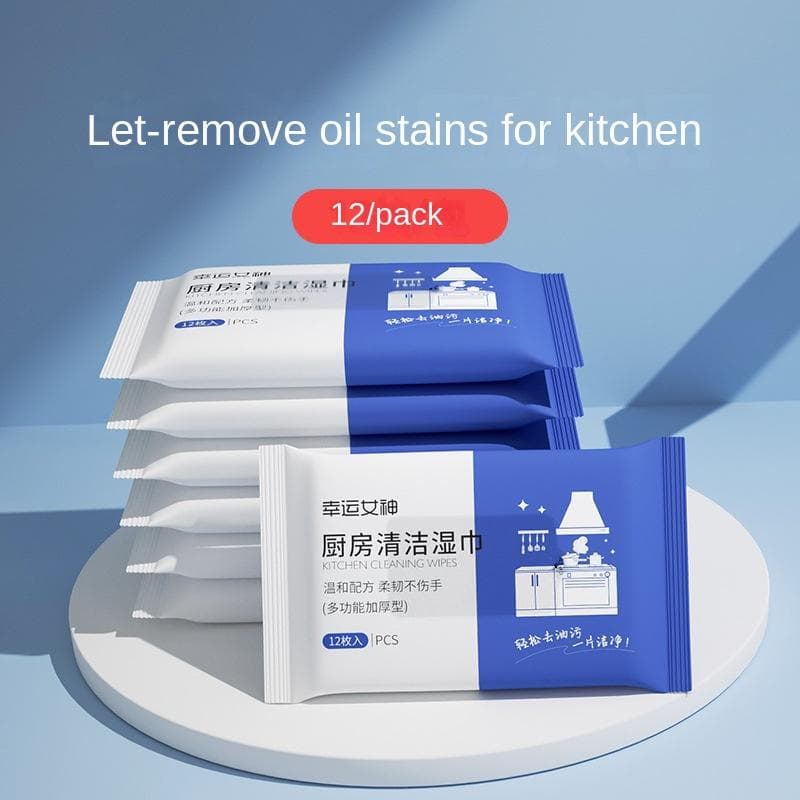 Kitchen Wipes Large Package of Powerful Stain Removal and Grease Stains Disposable Cleaning Hood Stove Kitchen Wet Wipes Mild Does Not Hurt Hands 12 pcs /bag