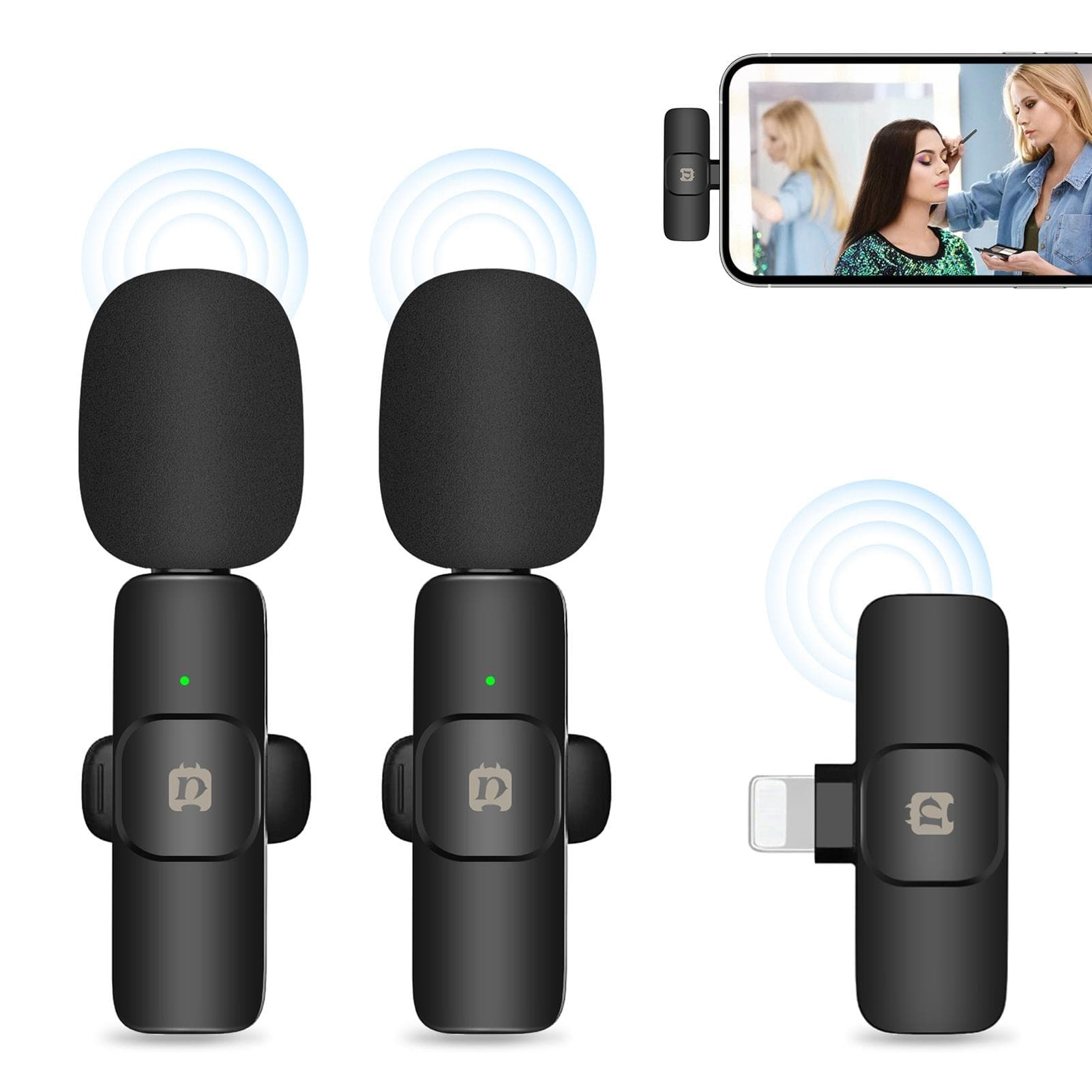 PULUZ PU3150B One-Trigger-Two Mini 2.4G Wireless Microphone System Clip-on Mic 20M Transmission black