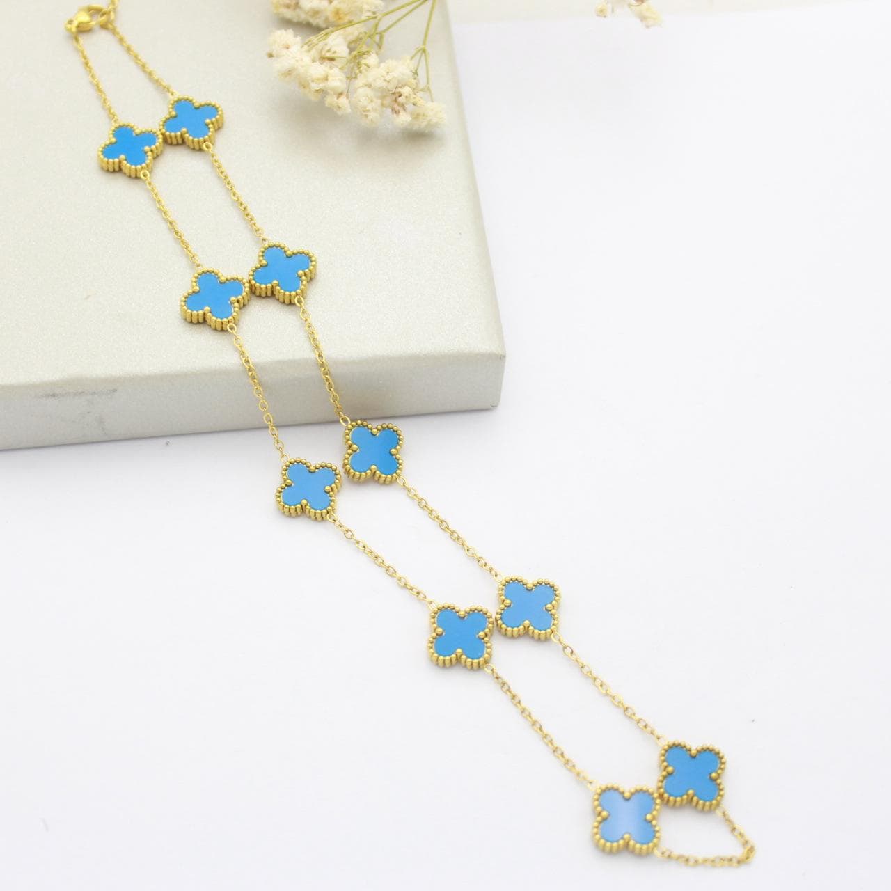 10 Flower Sweater Chain Double sided Clover Necklace Light Luxury Fashion Flower Pendant Collar Chain Necklace 18K