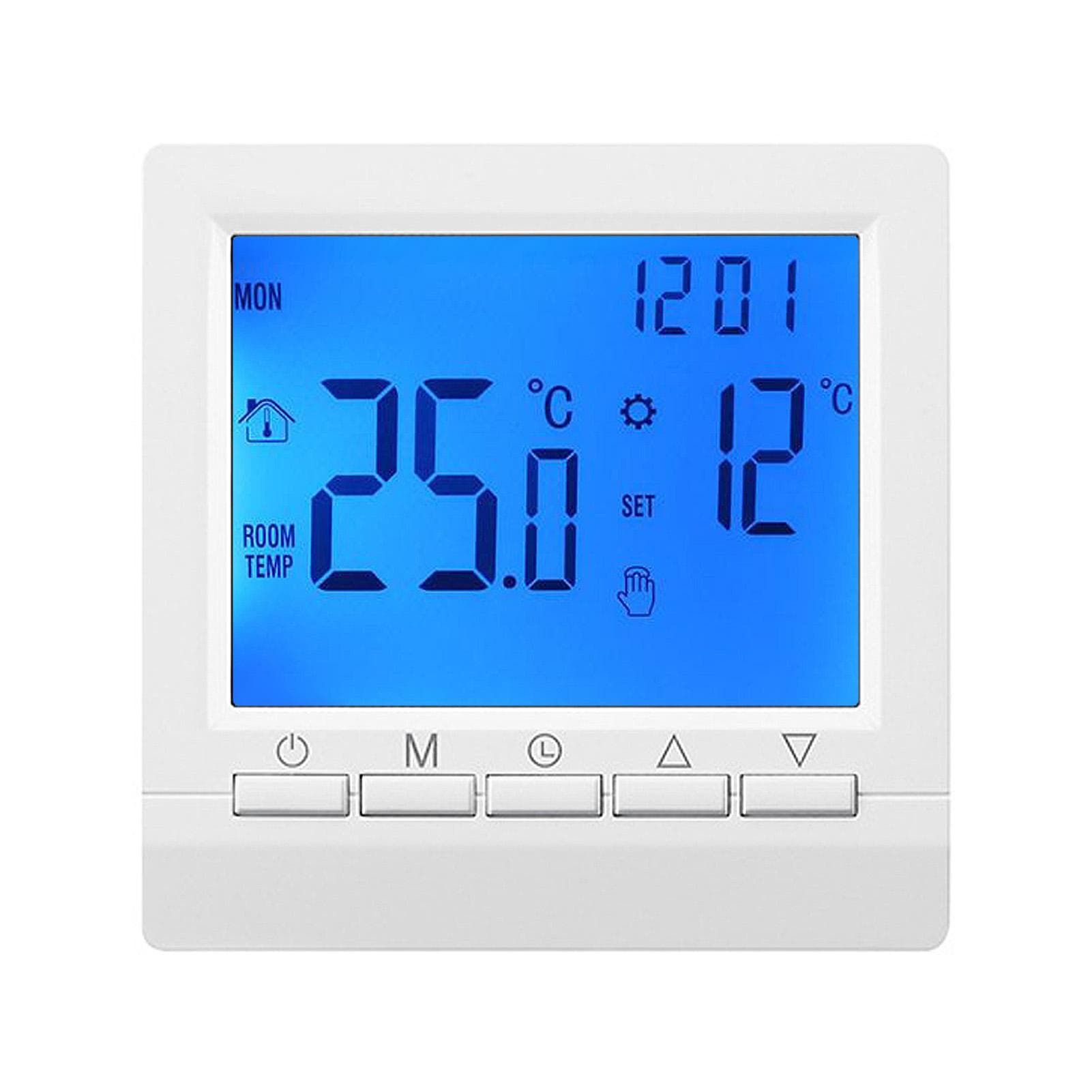 Smart Boiler Thermostat Battery Operated Wired Boiler Controller with LCD Digital Screen Backlit blue