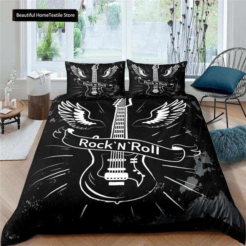 3d Music Notes Guitar Duvet Cover Set For Teens Adults Bedroom Decor Music Bedding Sets Fashion Hip Hop Comforter Cover US Twin 173x218cm