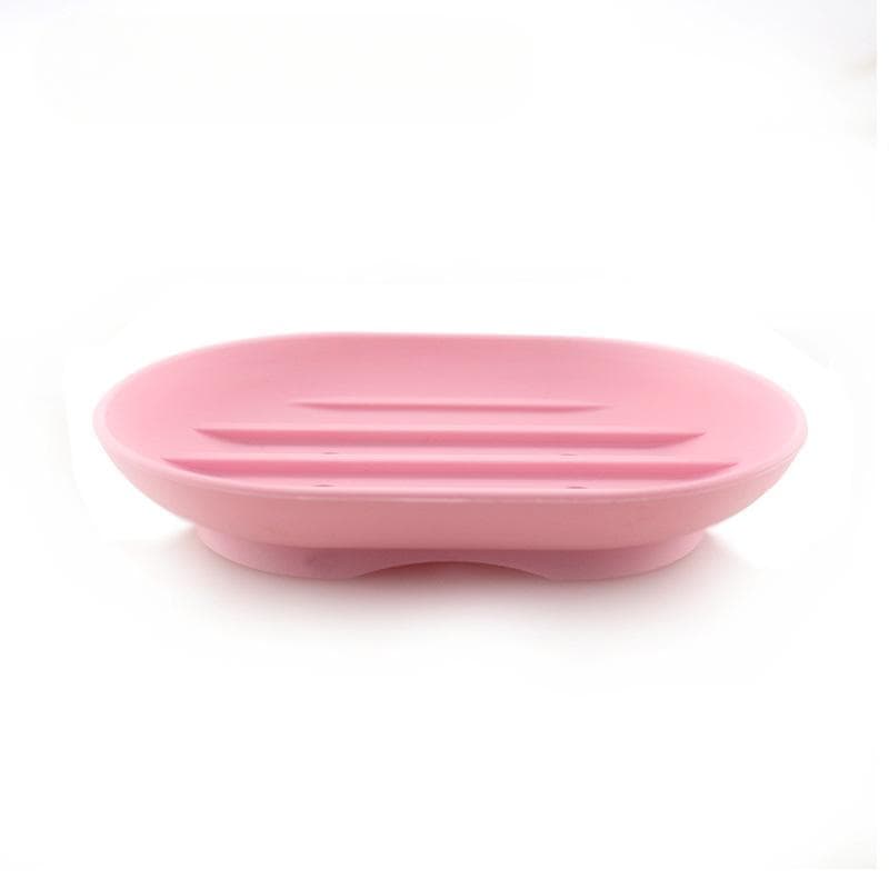 Silicone Soap Dish Soap Dish Oval Soap Drain Rack Soap Holder Soft Round Soap Box No Holes Punched 11.5x8x2.5cm light pink