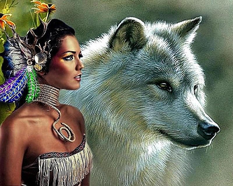 Diamond Painting Embroidery Girl Animals Wolf Cross Stitch Full Needlework Home Decor Round Drill 20X30CM