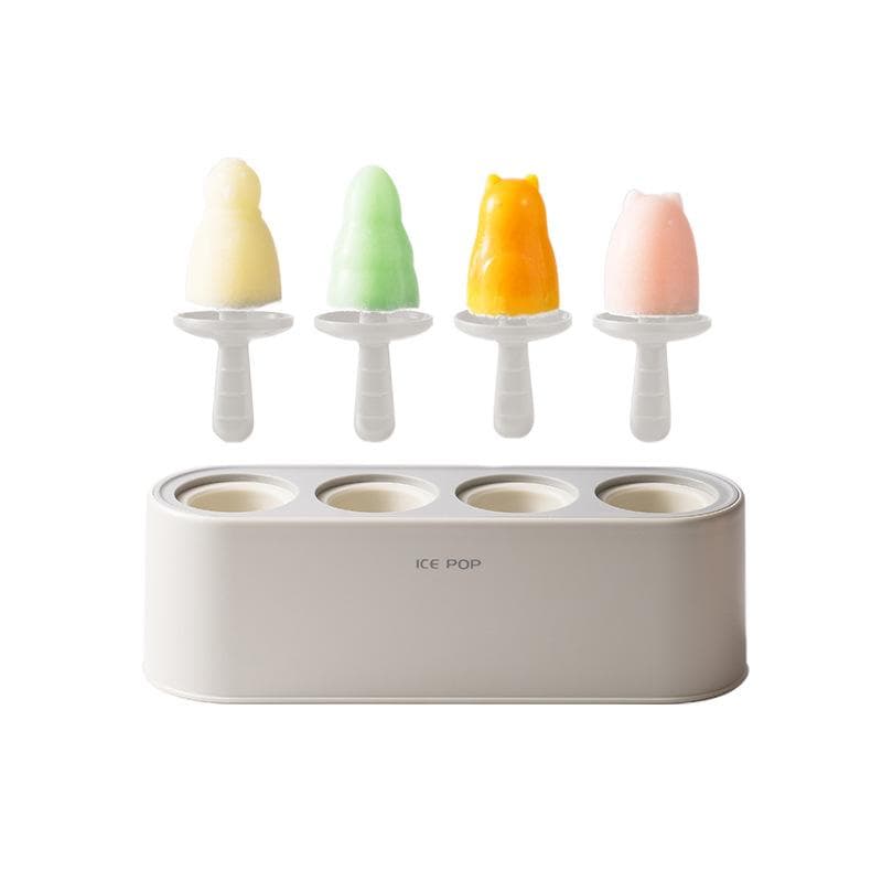 Ice Cream Popsicle Molds 4 Cell Silicone Ice Pop Molds Kitchen Reusable Easy Release Ice Pop Making Tool white