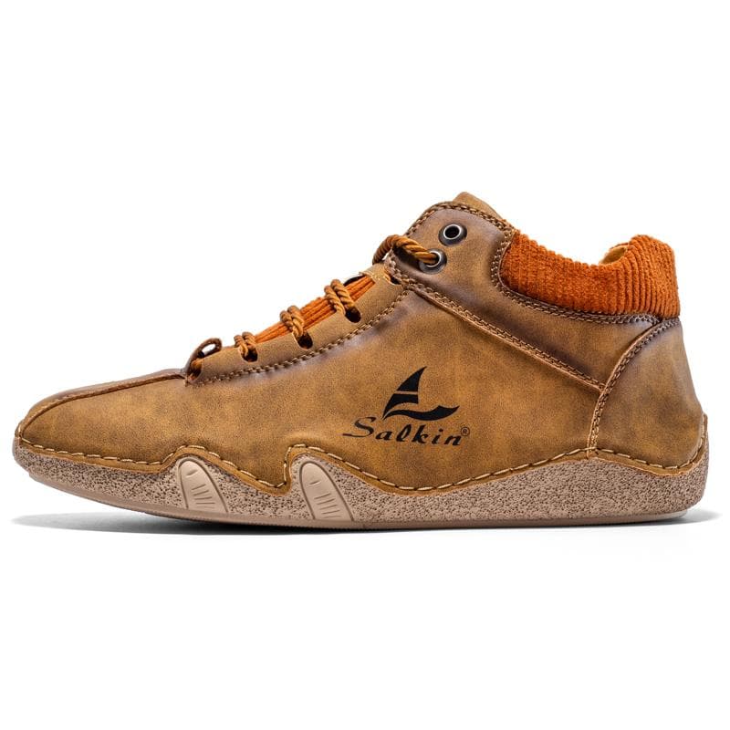 Men Boots Hand-stitching Split Leather Shoes Men Ankle Boots Moccasins Man Casual Shoes 38
