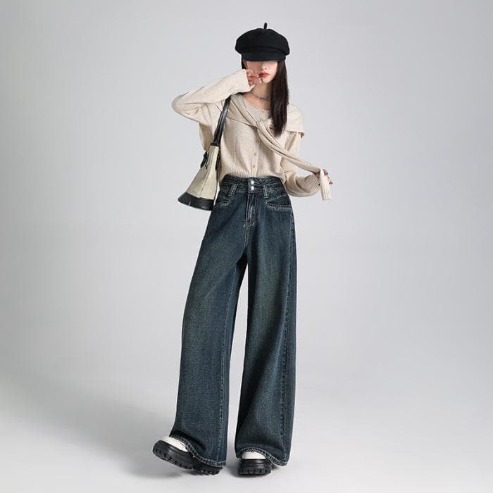 Super Soft Loose High Waist Wide-leg Jeans for Women In Autumn Slim Fit Comfortable Loose Slim Wide-leg Trousers for Women In Autumn 2XL