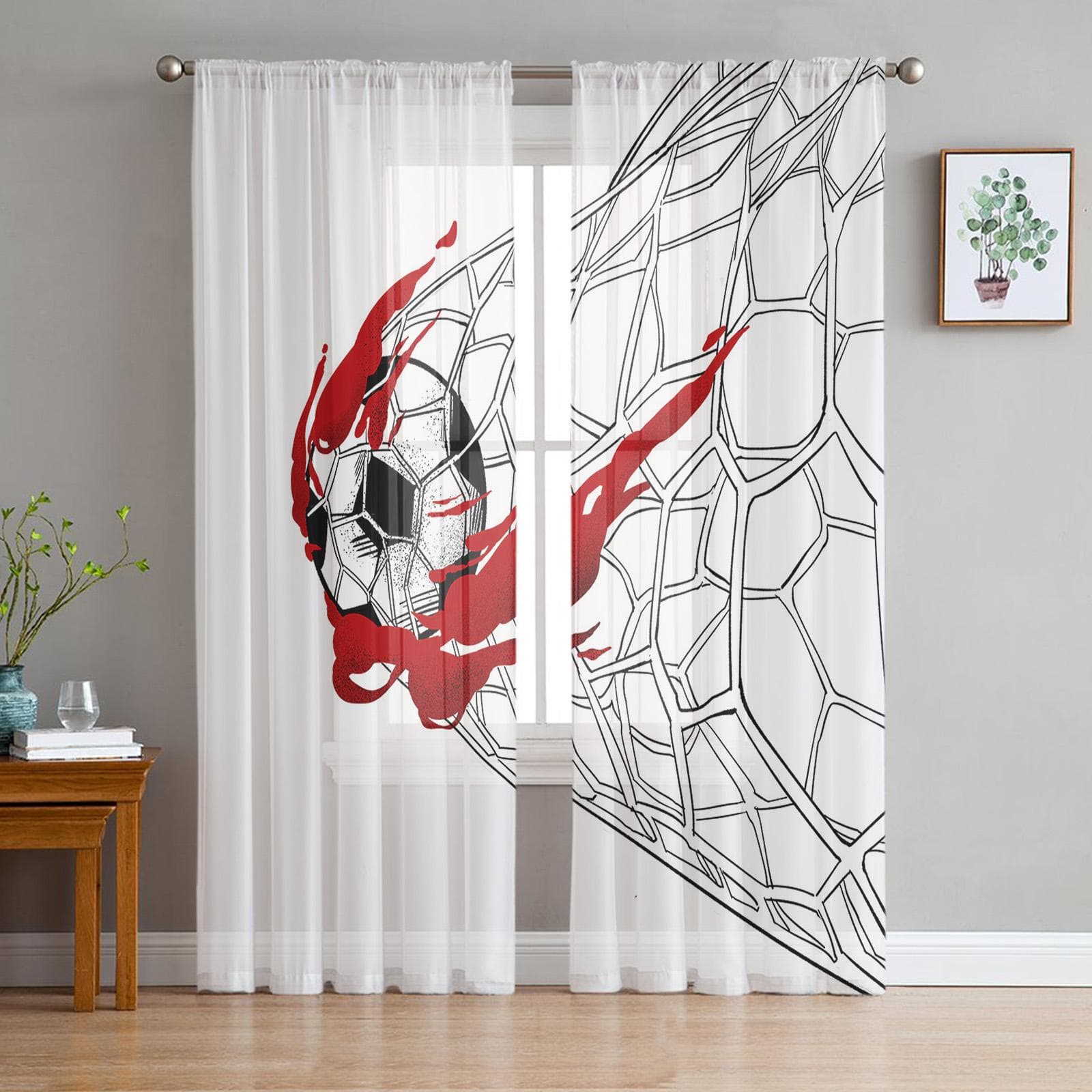 Sports Football Flame Dynamic Black And White Sheer Window Curtain Tulle Curtains for Livingroom Bedroom Home Decor Voile Drapes 135W x 244H(cm)