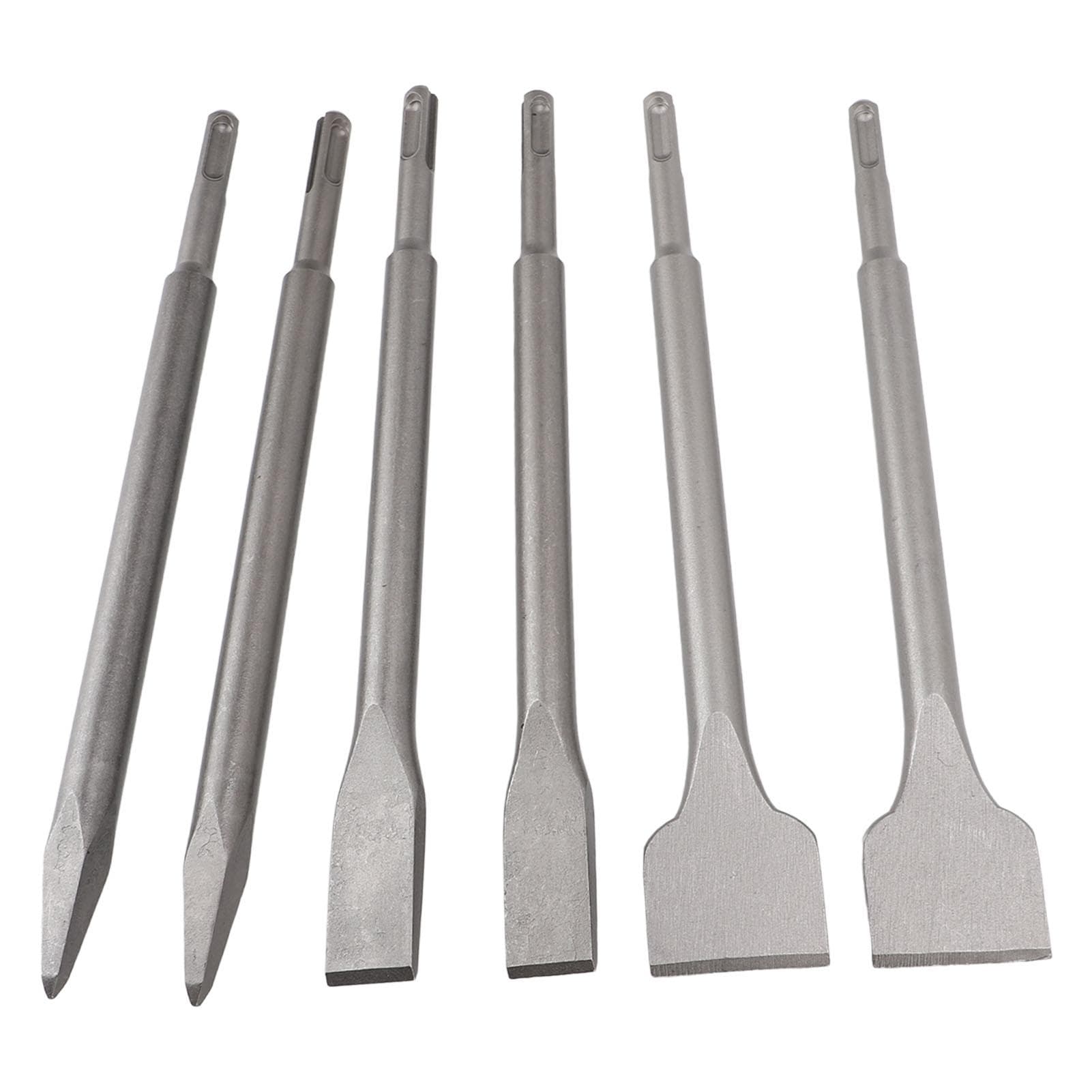 6 Pcs Rotary Hammer Drill Chisel Set 250mm Length Round Shank Point Flat Scaling Chisel Bits for