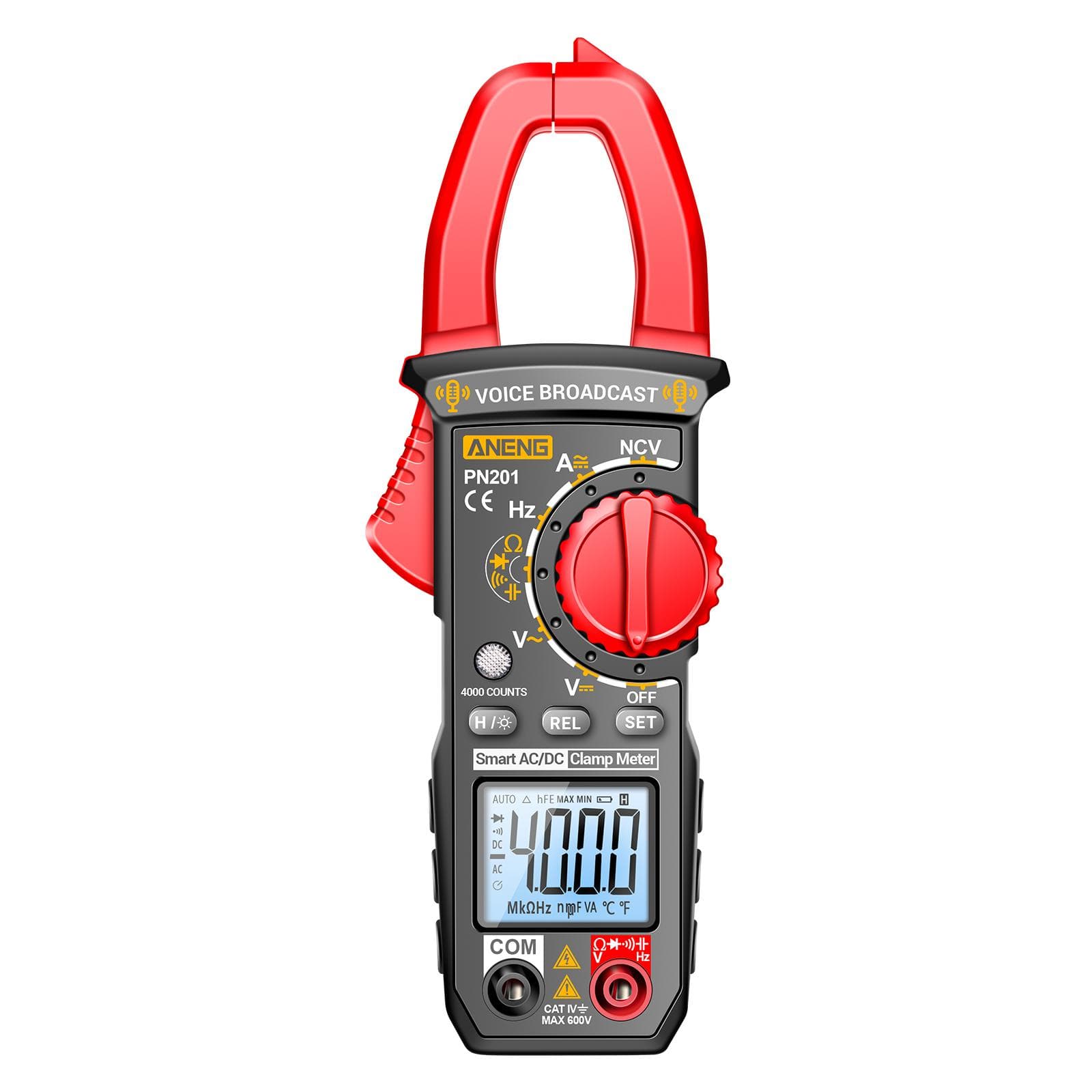 ANENG PN201 Voice Meters Digital Clamp Meter Multimeter Tester 4000 Counts with NCV Amp Ohm Volt red black