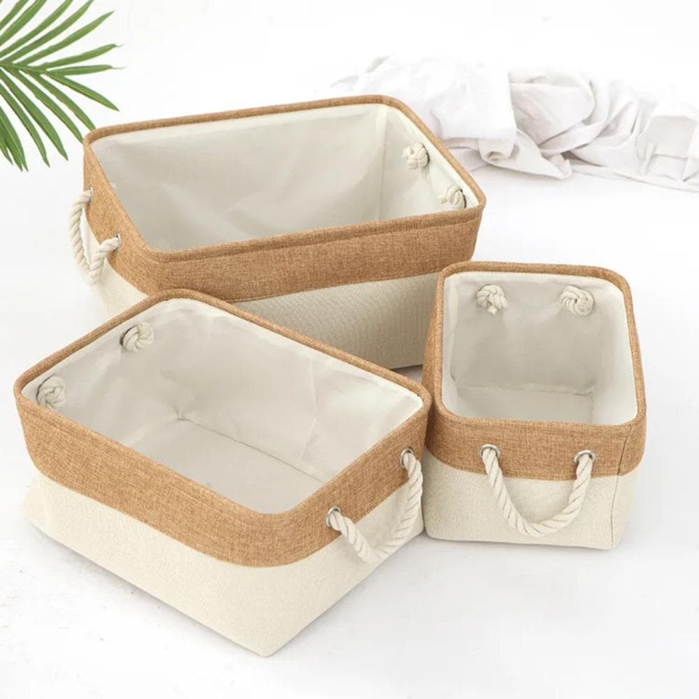 Cotton and Linen Foldable Storage Basket for Sorting and Organizing Miscellaneous Items Storage Baskets Woven Basket 41x32x20cm beige