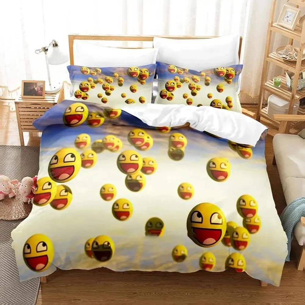 Cartoon Smiley Bedding Set Duvet Cover Bed Set Quilt Cover Pillowcase Comforter king Queen Size Boys Adult Bedding Set US King 264x228cm