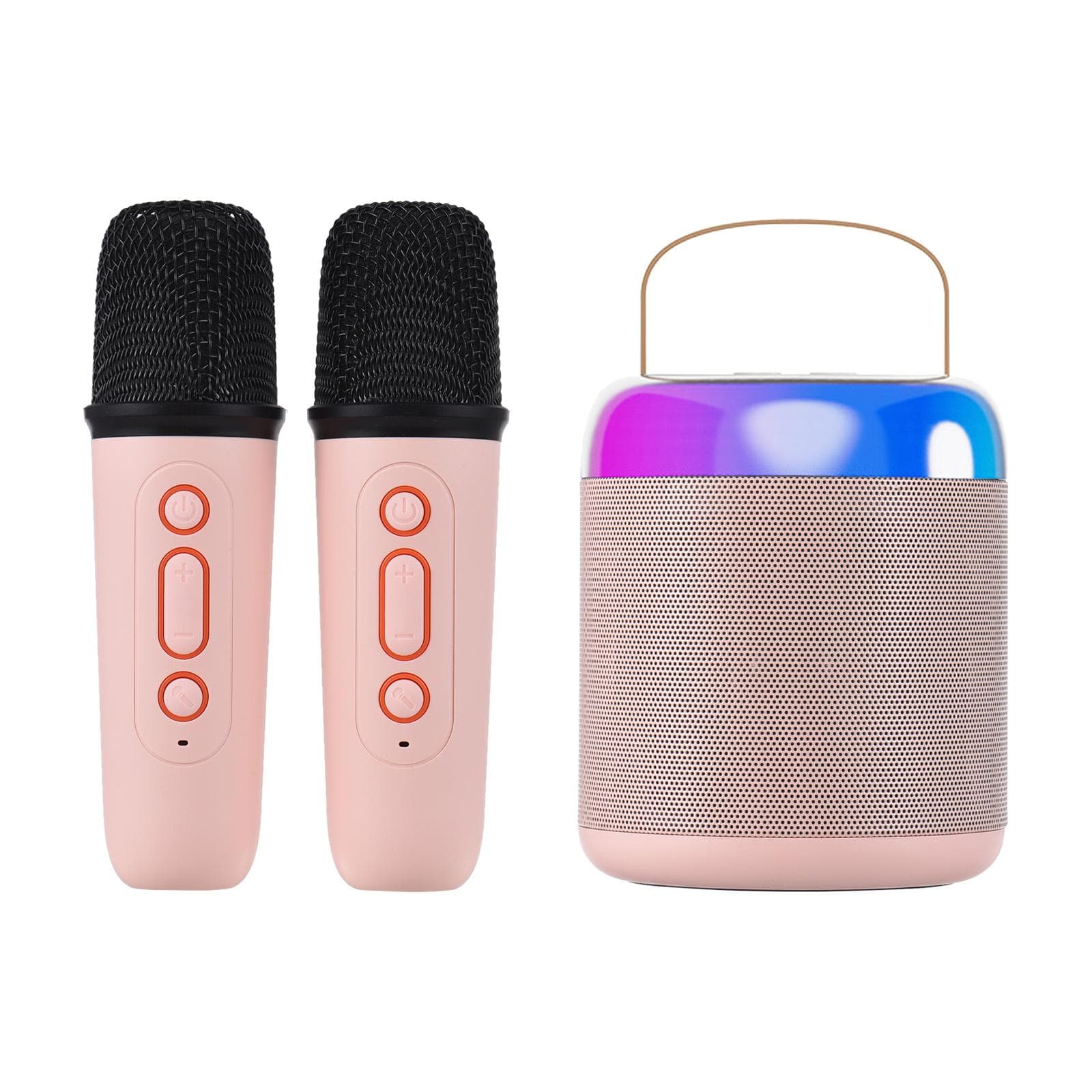 Portable Microphone & Sound Box Set Mini Karaoke Machine BT Speaker with 2 Microphones Home Outdoor pink