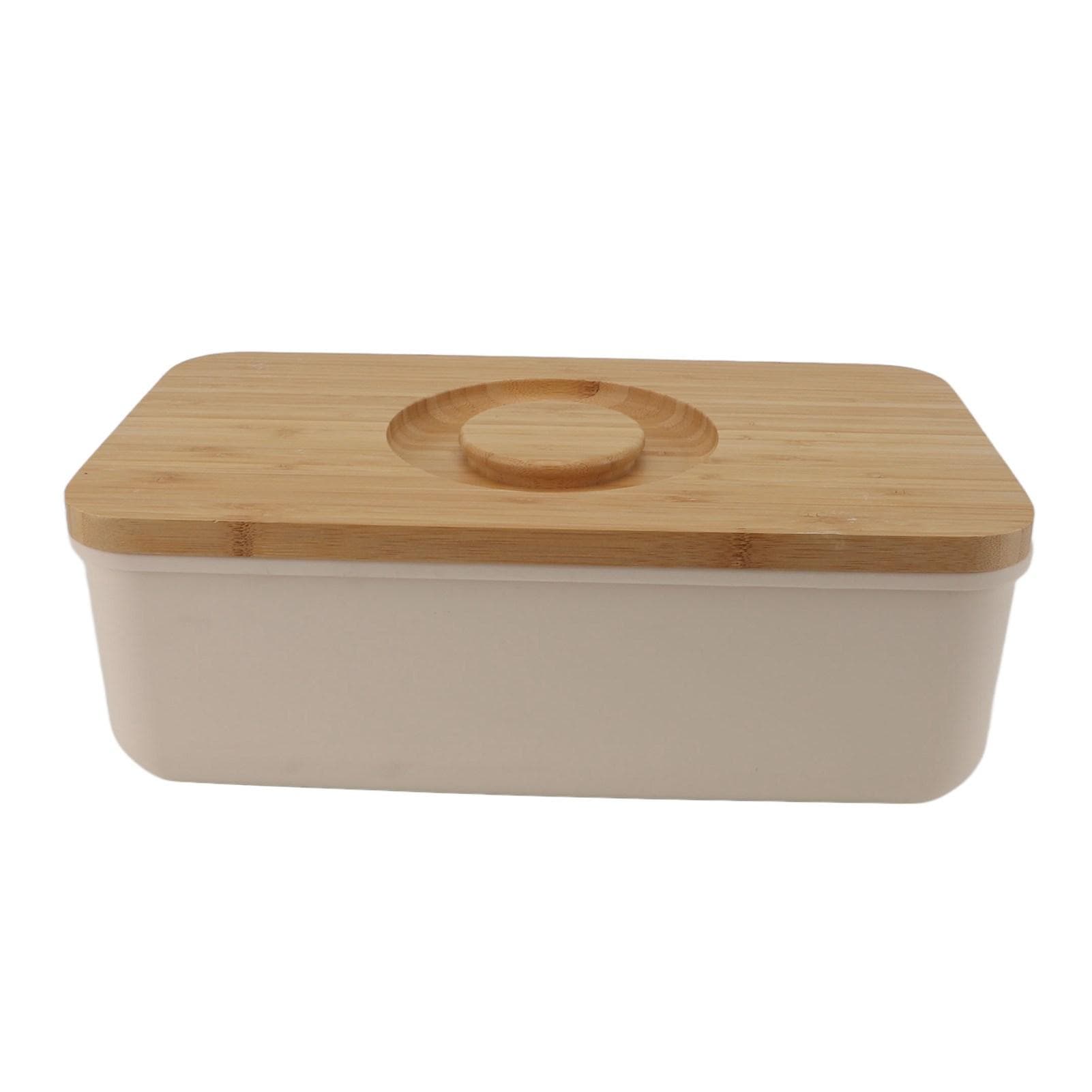 Butter Dish with Wooden Lid Keep Freshness Large Capacity Modern Bread Storage Box for Kitchen L(for 6.5-9kg) beige