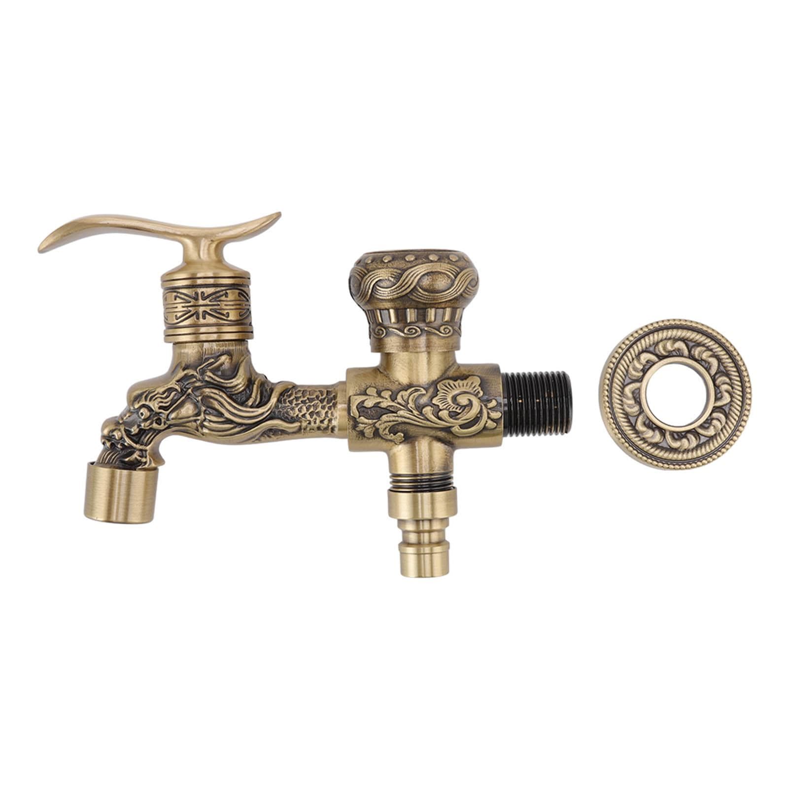 Water Tap 2 Handles 1 Hole Oil Rub Antique Dragon Carved Brass Faucet for Bathroom Sink Countertop