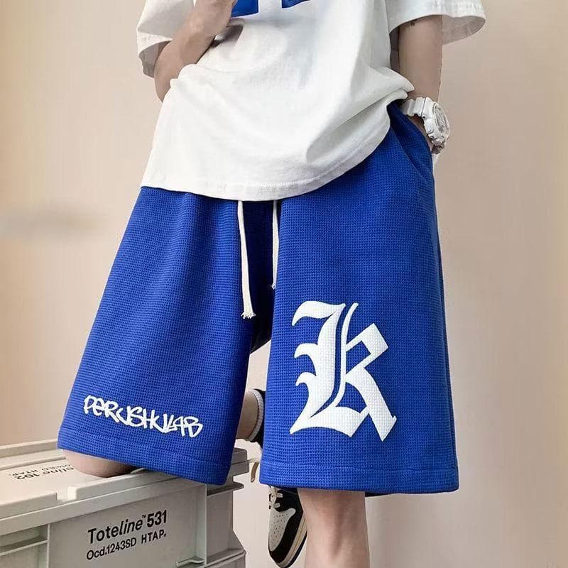 Retro shorts men's summer casual loose trend five-point pants versatile Hong Kong style straight pants 8XL blue